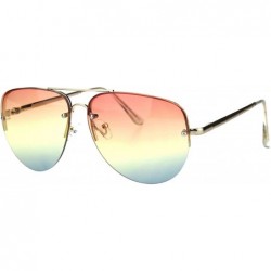 Rimless Oceanic Tie Dye Lens Rimless Officer Cop Racer Metal Rim Sunglasses - Gold Orange Blue - CT18I62IMTO $8.71