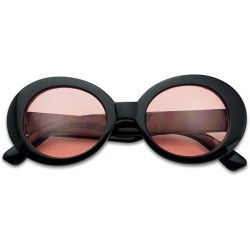 Oval Retro Bold Arms Color Tinted Oval Lens Novelty Sunglasses 50mm (Black - Pink) - CO184XISHKW $10.47