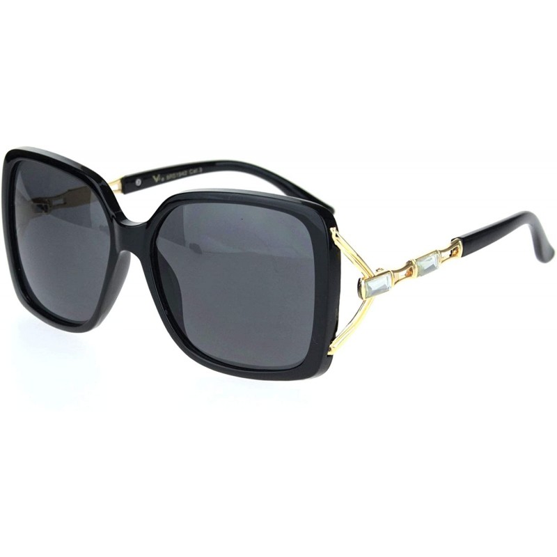 Butterfly Womens Squared rectangle Rhinestone Jewel Butterfly Designer Sunglasses - Black Gold Solid Black - CE18MD68QKL $9.52