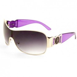 Wrap Lion Head Medallion Shield Aviator Sunglasses - Purple & Gold Frame - C218S92W7TH $26.05