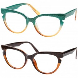 Rimless Womens Hit Color Grid Pattern Cat Eye Reading Glass Eyeglass Frame - 2 Pairs / Blue + Tea - C018IHT5NIQ $33.26