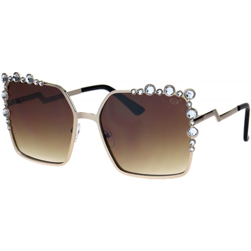 Rectangular Womens Rhinestone Sparkling Rectangular Butterfly Metal Rim Sunglasses - Gold Gradient Brown - CO18I4E7YGI $16.04