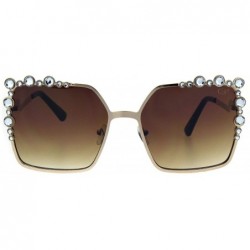 Rectangular Womens Rhinestone Sparkling Rectangular Butterfly Metal Rim Sunglasses - Gold Gradient Brown - CO18I4E7YGI $16.04