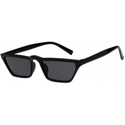 Rectangular Mens Womens Small Square Cat Eye Style Mirrored Sunglasses Retro UV400 - Bright Black - C318D6SKM63 $8.99