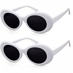 Cat Eye Clout Goggles Retro Vintage Oval Kurt Cobain Inspired Sunglasses Thick Frame Round Lens Glasses - 2 Packs White - CM1...