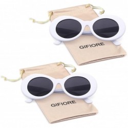Cat Eye Clout Goggles Retro Vintage Oval Kurt Cobain Inspired Sunglasses Thick Frame Round Lens Glasses - 2 Packs White - CM1...