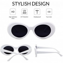 Cat Eye Clout Goggles Retro Vintage Oval Kurt Cobain Inspired Sunglasses Thick Frame Round Lens Glasses - 2 Packs White - CM1...