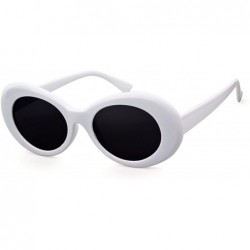 Cat Eye Clout Goggles Retro Vintage Oval Kurt Cobain Inspired Sunglasses Thick Frame Round Lens Glasses - 2 Packs White - CM1...