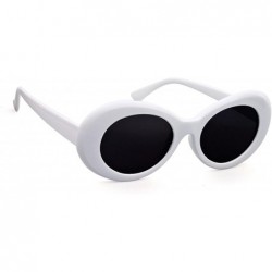 Cat Eye Clout Goggles Retro Vintage Oval Kurt Cobain Inspired Sunglasses Thick Frame Round Lens Glasses - 2 Packs White - CM1...