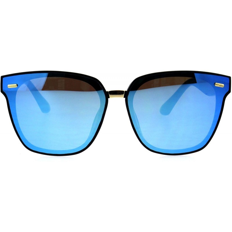 Rectangular Mens Panel Lens Horn Rim Plastic Hipster Sunglasses - Black Blue - CJ18E6MM72G $8.13