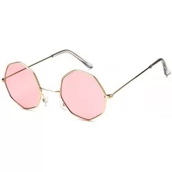 Round Vintage Octagon Round Sunglasses Women Steampunk Small Metal Frame Yellow Red Sun Glasses for Men - Gold Pink - CE199QC...