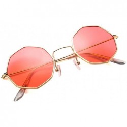 Round Vintage Octagon Round Sunglasses Women Steampunk Small Metal Frame Yellow Red Sun Glasses for Men - Gold Pink - CE199QC...