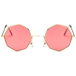 Round Vintage Octagon Round Sunglasses Women Steampunk Small Metal Frame Yellow Red Sun Glasses for Men - Gold Pink - CE199QC...