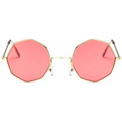 Round Vintage Octagon Round Sunglasses Women Steampunk Small Metal Frame Yellow Red Sun Glasses for Men - Gold Pink - CE199QC...