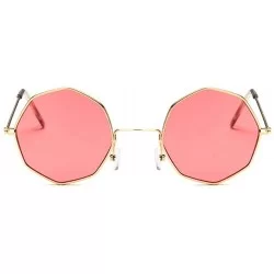 Round Vintage Octagon Round Sunglasses Women Steampunk Small Metal Frame Yellow Red Sun Glasses for Men - Gold Pink - CE199QC...