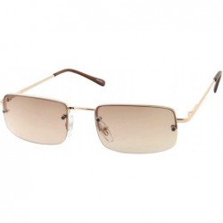 Goggle Small Slim 90's Popular Nineties Rectangular Sunglasses Clear Rimless Eyewear - Gold Frame - Brown - C418WC265L3 $24.71