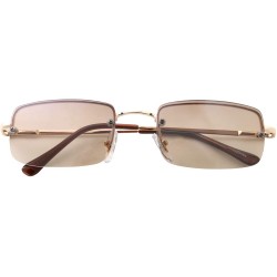 Goggle Small Slim 90's Popular Nineties Rectangular Sunglasses Clear Rimless Eyewear - Gold Frame - Brown - C418WC265L3 $10.59