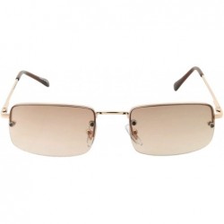 Goggle Small Slim 90's Popular Nineties Rectangular Sunglasses Clear Rimless Eyewear - Gold Frame - Brown - C418WC265L3 $10.59