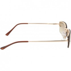 Goggle Small Slim 90's Popular Nineties Rectangular Sunglasses Clear Rimless Eyewear - Gold Frame - Brown - C418WC265L3 $10.59