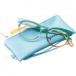 Rimless Womens Hit Color Grid Pattern Cat Eye Reading Glass Eyeglass Frame - 2 Pairs / Blue + Tea - C018IHT5NIQ $14.02