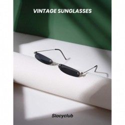 Rectangular Vintage Rectangle Sunglasses for Women Men Retro Small Thin Sunglasses Metal Frame - 01-grey - CL18G22W9KG $11.41