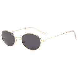 Oval Retro Oval Color Lens Thin Frame Metal Sunglasses - Black Gold - CJ1987G5XQE $26.95