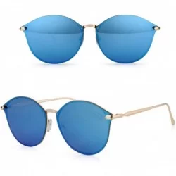 Oversized Cat Eye Sunglasses for Women Oversized Mirrored UV Protection Metal Frame Sunglasses for Traveling Driving - Blue -...