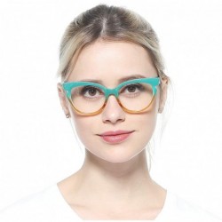 Rimless Womens Hit Color Grid Pattern Cat Eye Reading Glass Eyeglass Frame - 2 Pairs / Blue + Tea - C018IHT5NIQ $14.02