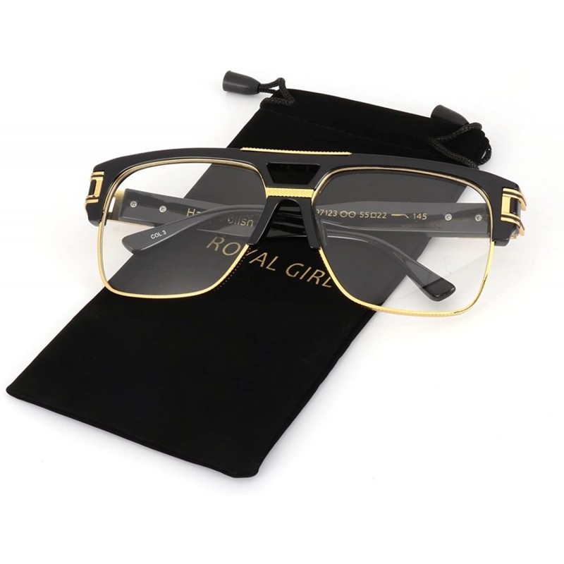 Aviator Vintage Aviator Glasses For Men Oversize Square Clear Lens Eyewear - Black Frame - CL1863SCEIW $11.42