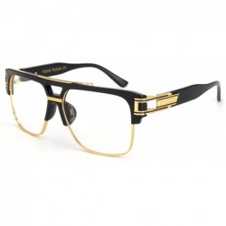 Aviator Vintage Aviator Glasses For Men Oversize Square Clear Lens Eyewear - Black Frame - CL1863SCEIW $11.42