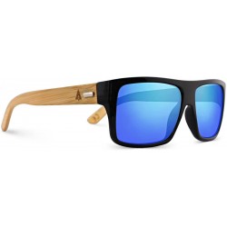 Wayfarer Wooden Bamboo Sunglasses Temples Classic Aviator Retro Square Wood Sunglasses - Blue W/ Pouch - C311VNS59NX $40.58