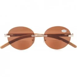 Round Spring Hinges Wood Arms Rimless Round Bifocal Sunglasses - Brown - C8180ZW2XRQ $31.37