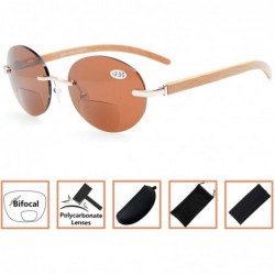 Round Spring Hinges Wood Arms Rimless Round Bifocal Sunglasses - Brown - C8180ZW2XRQ $16.31