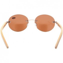 Round Spring Hinges Wood Arms Rimless Round Bifocal Sunglasses - Brown - C8180ZW2XRQ $16.31