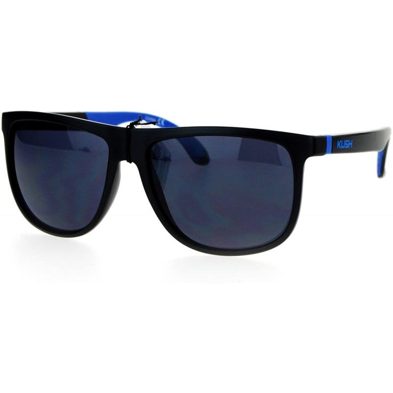 Wayfarer Matte Soft Rubber Arm Thin Plastic Horned Mens Sunglasses - Blue - C812DST60K5 $10.55