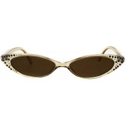 Oval Womens Rhinestone Sunglasses Sexy Oval Cateye Skinny Frame UV 400 - Beige (Brown) - C718O59IDMN $9.47