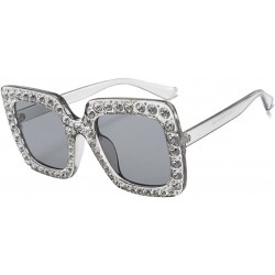 Square Rhinestone Women Square Sunglasses Oversized Vacation Beach Eyewear UV400 Protection - White - CK18E2KD4LZ $26.40