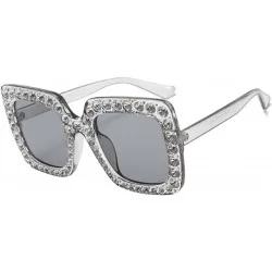 Square Rhinestone Women Square Sunglasses Oversized Vacation Beach Eyewear UV400 Protection - White - CK18E2KD4LZ $22.25
