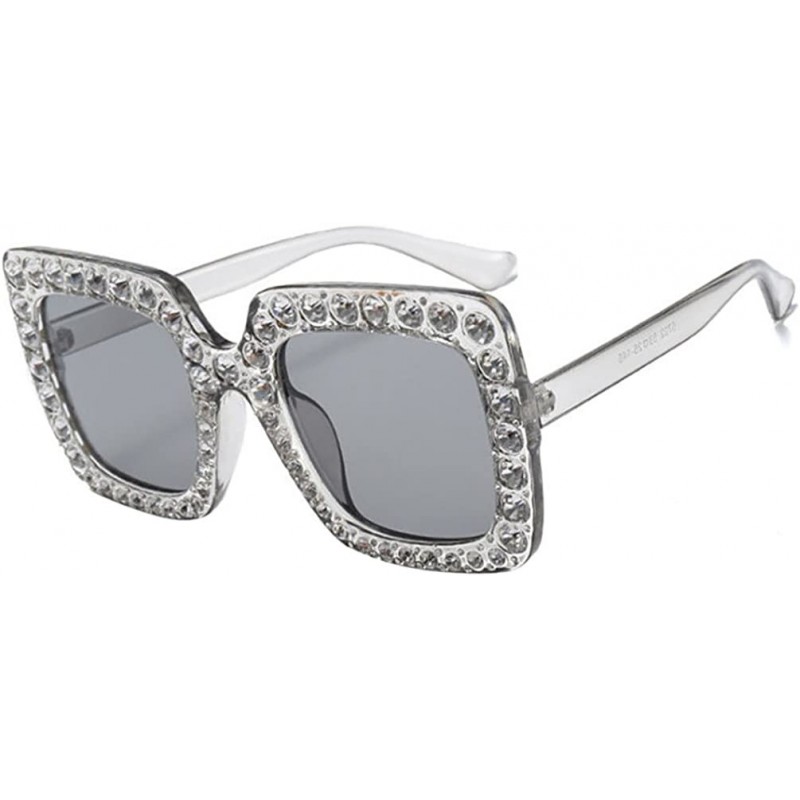Square Rhinestone Women Square Sunglasses Oversized Vacation Beach Eyewear UV400 Protection - White - CK18E2KD4LZ $13.35