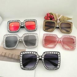 Square Rhinestone Women Square Sunglasses Oversized Vacation Beach Eyewear UV400 Protection - White - CK18E2KD4LZ $13.35