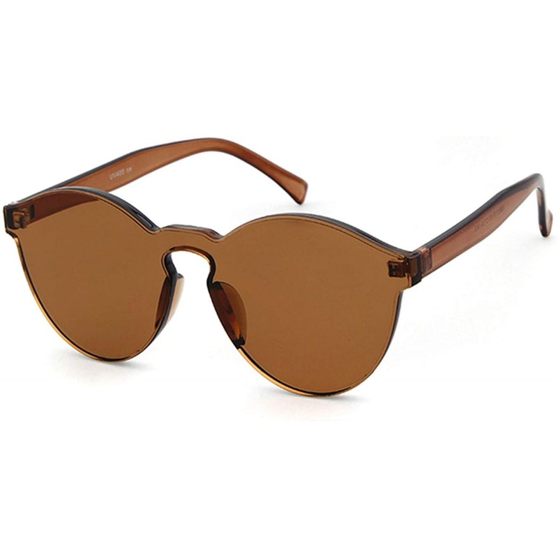Rimless One Piece Rimless Sunglasses Colorful Transparent Round Oversized Retro Glasses - Brown - CE18D2Z3E39 $8.43