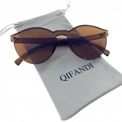 Rimless One Piece Rimless Sunglasses Colorful Transparent Round Oversized Retro Glasses - Brown - CE18D2Z3E39 $8.43