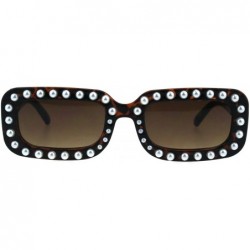 Rectangular Womens Pearl Jewel Plastic Narrow Rectangular Designer Mod Sunglasses - Tortoise Brown - CQ18GEUILZU $14.29