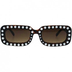 Rectangular Womens Pearl Jewel Plastic Narrow Rectangular Designer Mod Sunglasses - Tortoise Brown - CQ18GEUILZU $22.50