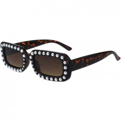Rectangular Womens Pearl Jewel Plastic Narrow Rectangular Designer Mod Sunglasses - Tortoise Brown - CQ18GEUILZU $14.29