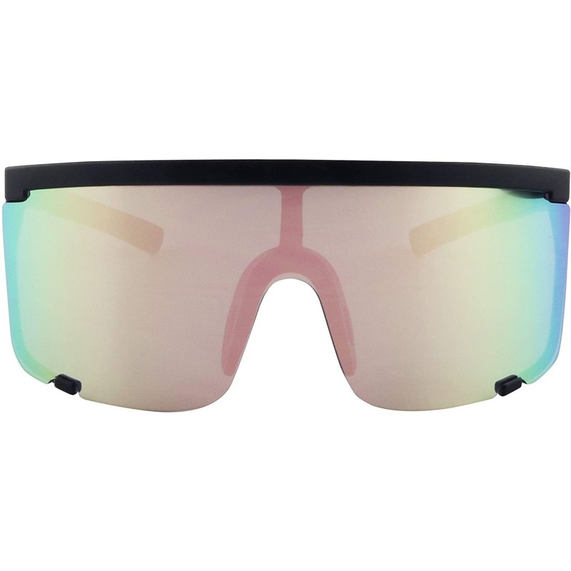 Shield Oversized Super Shield Colorful Mirrored Lens Sunglasses Retro Flat Top 80's Frame - CH194A4LHXE $15.65