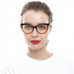 Rimless Womens Hit Color Grid Pattern Cat Eye Reading Glass Eyeglass Frame - 2 Pairs / Blue + Tea - C018IHT5NIQ $14.02