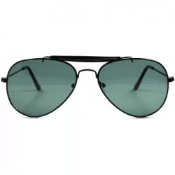 Rectangular Green Glass Lens Classic Mens Womens Medium Air Force Style Black Sunglasses - C51802OH232 $23.44