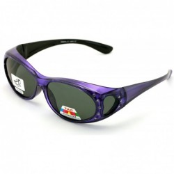 Shield Womens Polarized Fit Over Glasses Sunglasses Rhinestone Rectangular Frame Temple Heart 60mm - Purple - C618DHGURQS $23.55