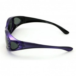 Shield Womens Polarized Fit Over Glasses Sunglasses Rhinestone Rectangular Frame Temple Heart 60mm - Purple - C618DHGURQS $14.57